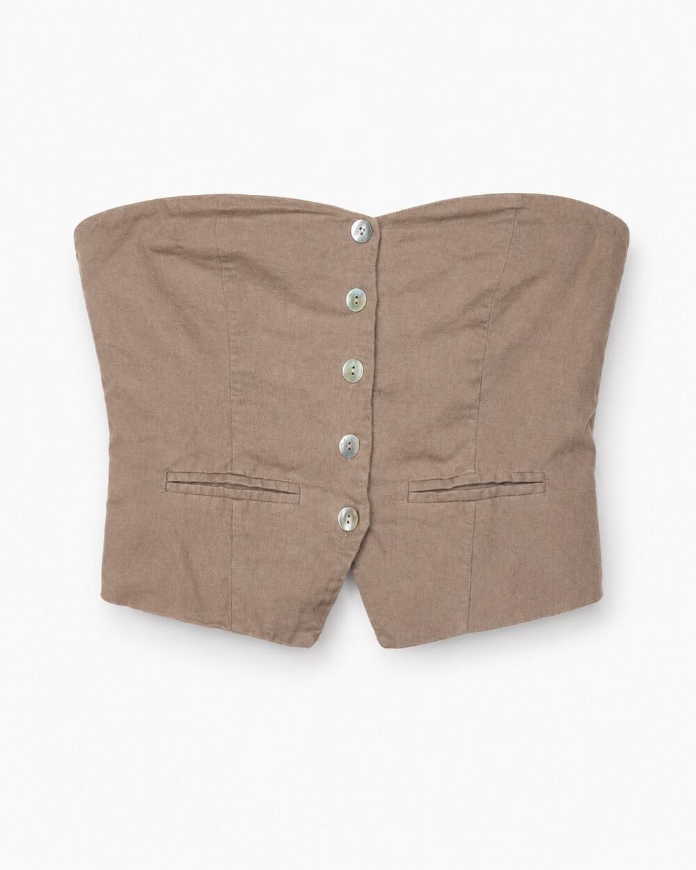 Forever 21 Brown Linen-Blend Strapless Button-Front Corset Top Size Small